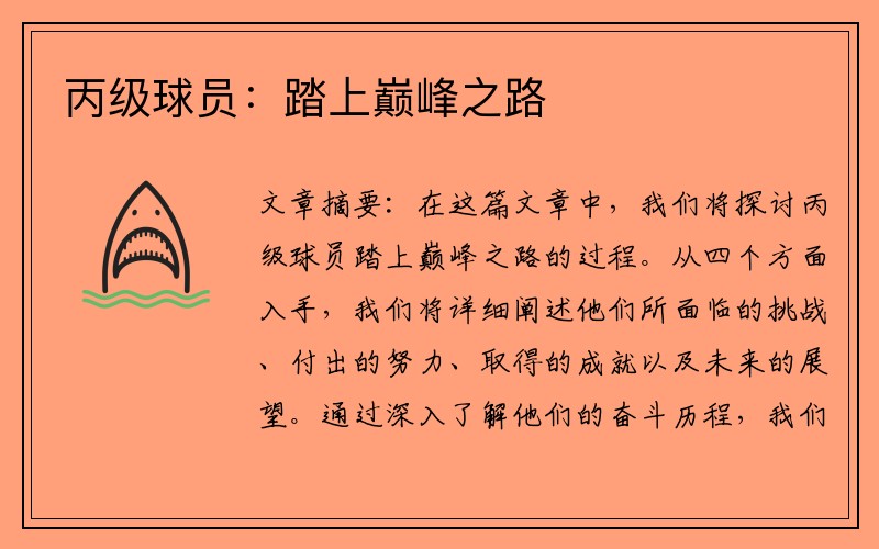 丙级球员：踏上巅峰之路