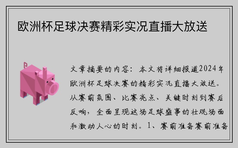 欧洲杯足球决赛精彩实况直播大放送