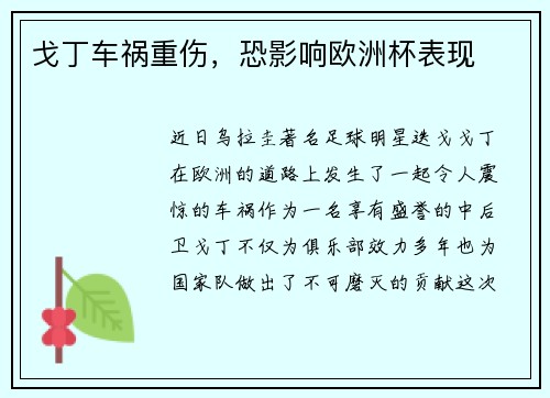 戈丁车祸重伤，恐影响欧洲杯表现